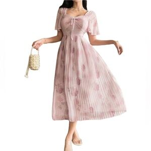 Elegant Pink Floral Dress S